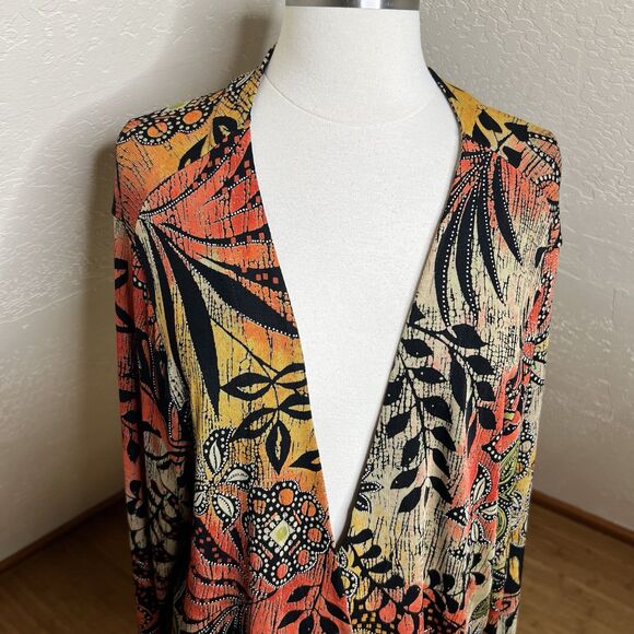 Half Moon Bay Cardigan Womenx 2X Multicolor Tropical Floral Print Slinky Art - Picture 3 of 10